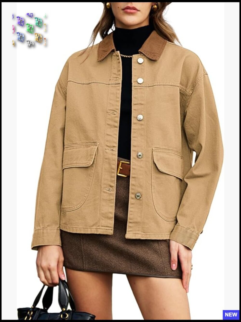 Oversized Barn Denim Jacket Relaxed Fit Button Down Coat with Pockets - Picture 1 of 7
